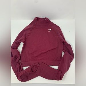 GYMSHARK Never Worn Crop Top High Collar Maroon Long Sleeve Workout Gym Wear M